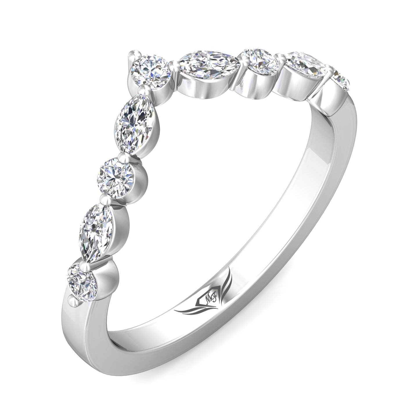 14K White Gold Channel/Shared Prong Wedding Band