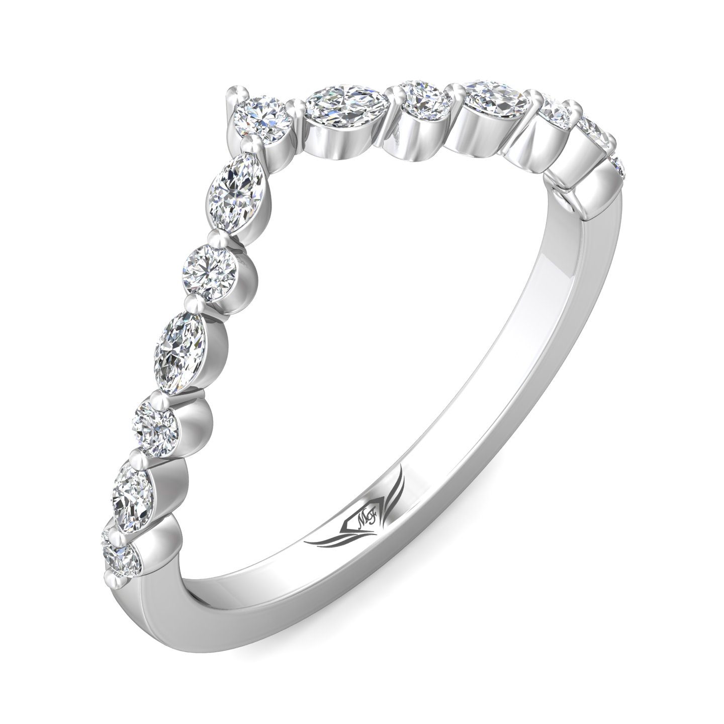 14K White Gold Channel/Shared Prong Wedding Band