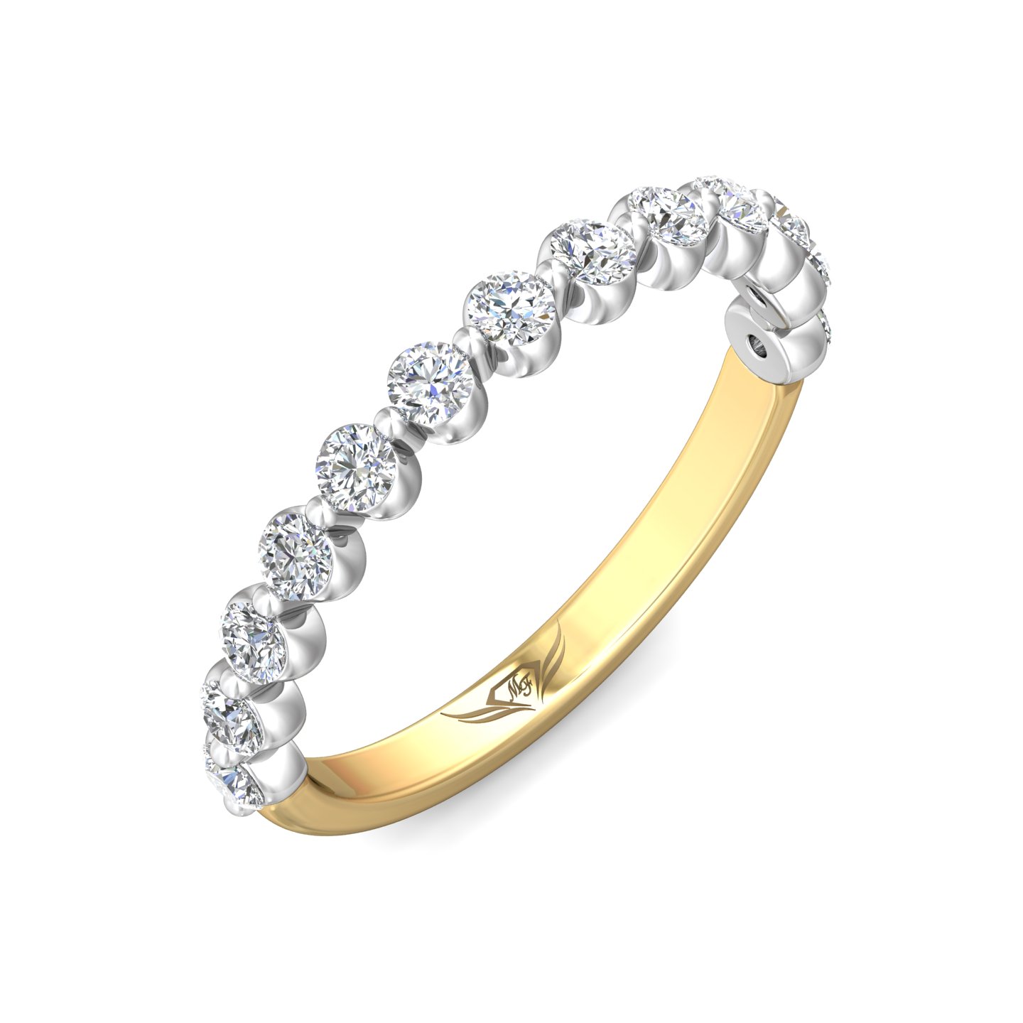 14K Yellow and White Gold Diamond Wedding Band